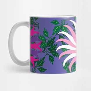 White, Pink, Cerise and Purple Flowers on a Vine Leaves and Mauve background Mug